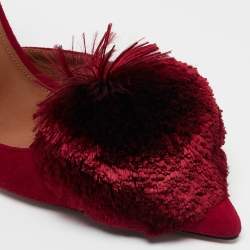 Pre Owned Aquazzura Red Suede Powder Puff Slingback Sandals Size 36