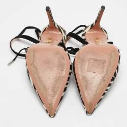 Pre Owned Aquazzura Cream/Brown Calf Hair Pointed Toe Ankle Tie Pumps Size 36