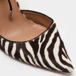 Pre Owned Aquazzura Cream/Brown Calf Hair Pointed Toe Ankle Tie Pumps Size 36