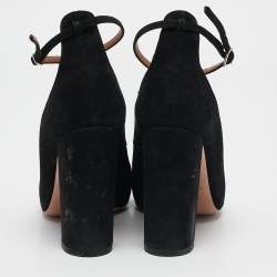 Aquazzura Black Suede Alix Ankle Strap Pumps Size 37