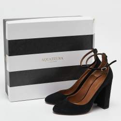 Aquazzura Black Suede Alix Ankle Strap Pumps Size 37