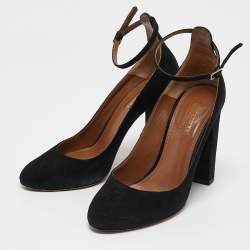 Aquazzura Black Suede Alix Ankle Strap Pumps Size 37