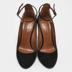 Aquazzura Black Suede Alix Ankle Strap Pumps Size 37