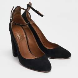 Aquazzura Black Suede Alix Ankle Strap Pumps Size 37