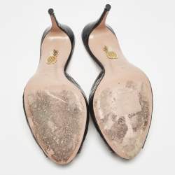 Pre Owned Aquazzura Black Croc Embossed Leather Mules Size 36