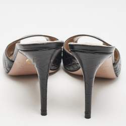 Pre Owned Aquazzura Black Croc Embossed Leather Mules Size 36