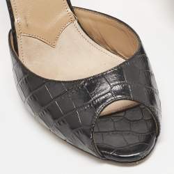 Pre Owned Aquazzura Black Croc Embossed Leather Mules Size 36