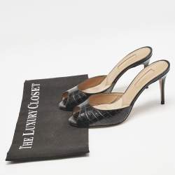 Pre Owned Aquazzura Black Croc Embossed Leather Mules Size 36