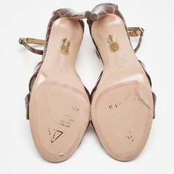 Pre Owned Aquazzura Brown Croc Embossed Patent Leather Ankle Strap Sandals Size 36