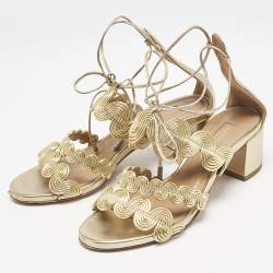 Aquazzura Gold Leather Ankle Strap Sandals Size 35.5