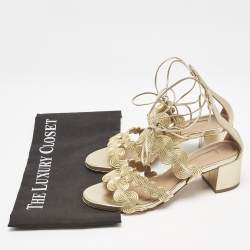 Aquazzura Gold Leather Ankle Strap Sandals Size 35.5