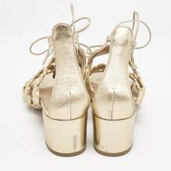 Aquazzura Gold Leather Ankle Strap Sandals Size 35.5
