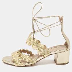Aquazzura Gold Leather Ankle Strap Sandals Size 35.5