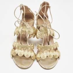 Aquazzura Gold Leather Ankle Strap Sandals Size 35.5