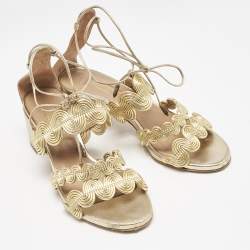 Aquazzura Gold Leather Ankle Strap Sandals Size 35.5