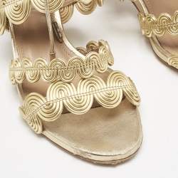 Aquazzura Gold Leather Ankle Strap Sandals Size 35.5