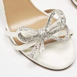 Pre Owned Aquazzura White Satin Bow Embellished Babe Slingback Sandals Size 36