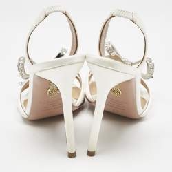 Pre Owned Aquazzura White Satin Bow Embellished Babe Slingback Sandals Size 36