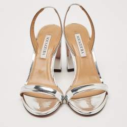 Pre Owned Aquazzura Silver Leather So Nude Slingback Sandals Size 39.5