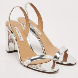 Pre Owned Aquazzura Silver Leather So Nude Slingback Sandals Size 39.5