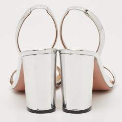 Pre Owned Aquazzura Silver Leather So Nude Slingback Sandals Size 39.5
