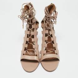 Aquazzura Beige Leather Amazon Gladiator Sandals Size 42