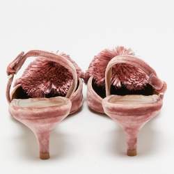 Pre Owned Aquazzura Pink Velvet Powder Puff Slingback Pumps Size 36.5