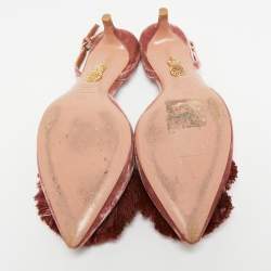 Pre Owned Aquazzura Pink Velvet Powder Puff Slingback Pumps Size 36.5