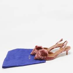 Pre Owned Aquazzura Pink Velvet Powder Puff Slingback Pumps Size 36.5