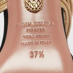 Pre Owned Aquazzura Black/Gold Suede and Leather Rendez Vous Mules Size 37.5