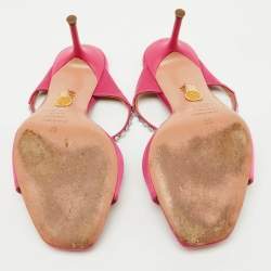Aquazzura Pink Satin Crystal Embellished Diamante Slide Sandals Size 35