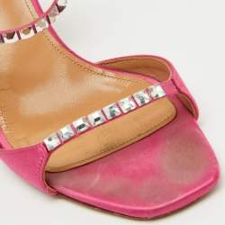 Aquazzura Pink Satin Crystal Embellished Diamante Slide Sandals Size 35