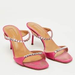Aquazzura Pink Satin Crystal Embellished Diamante Slide Sandals Size 35
