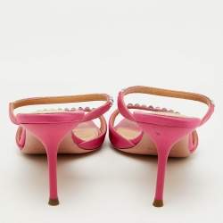 Aquazzura Pink Satin Crystal Embellished Diamante Slide Sandals Size 35