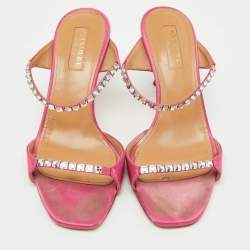 Aquazzura Pink Satin Crystal Embellished Diamante Slide Sandals Size 35