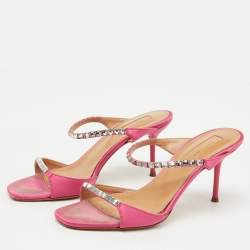 Aquazzura Pink Satin Crystal Embellished Diamante Slide Sandals Size 35
