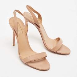 Pre Owned Aquazzura Beige Leather So Nude Slingback Sandals Size 38.5
