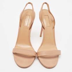 Pre Owned Aquazzura Beige Leather So Nude Slingback Sandals Size 38.5