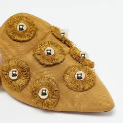 Aquazzura Yellow Fabric Sunflower Pointed Toe Flat Mules Size 38