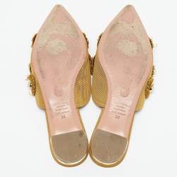 Aquazzura Yellow Fabric Sunflower Pointed Toe Flat Mules Size 38
