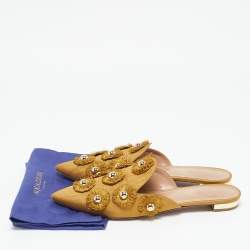 Aquazzura Yellow Fabric Sunflower Pointed Toe Flat Mules Size 38