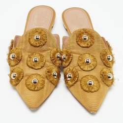 Aquazzura Yellow Fabric Sunflower Pointed Toe Flat Mules Size 38