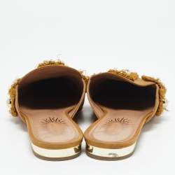 Aquazzura Yellow Fabric Sunflower Pointed Toe Flat Mules Size 38