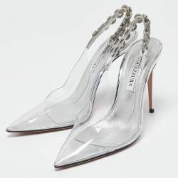 Aquazzura Transparent PVC Crystal Embellished Love Link Pumps Size 38