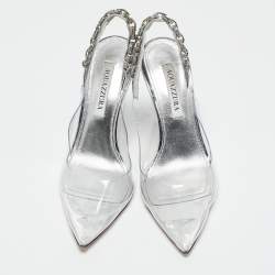 Aquazzura Transparent PVC Crystal Embellished Love Link Pumps Size 38