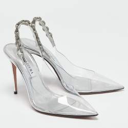 Aquazzura Transparent PVC Crystal Embellished Love Link Pumps Size 38