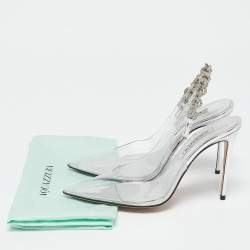 Aquazzura Transparent PVC Crystal Embellished Love Link Pumps Size 38