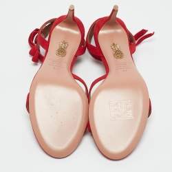 Aquazzura Red Suede Passion Ankle Strap Sandals Size 37