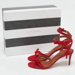 Aquazzura Red Suede Passion Ankle Strap Sandals Size 37