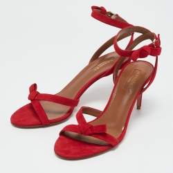 Aquazzura Red Suede Passion Ankle Strap Sandals Size 37
